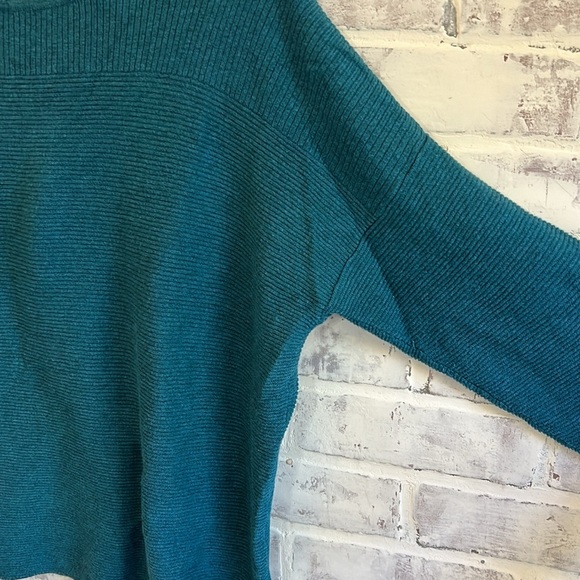 Chico’s Teal Ribbed Knit Raglan 3/4 Sleeve l Pullover Tunic Sweater Top Large 12 - Picture 5 of 8